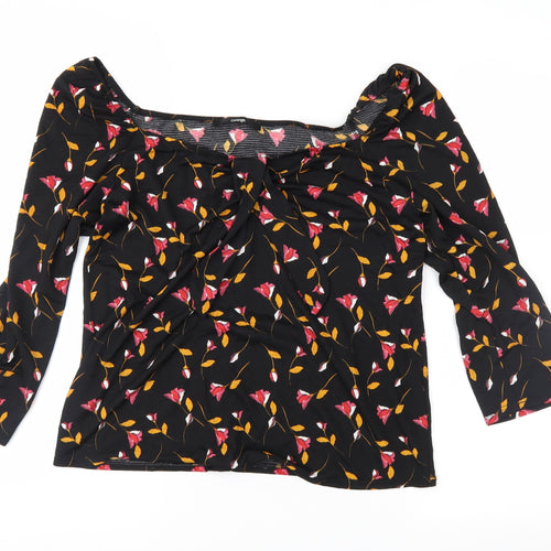 George Womens Black Floral  Basic Blouse Size 8