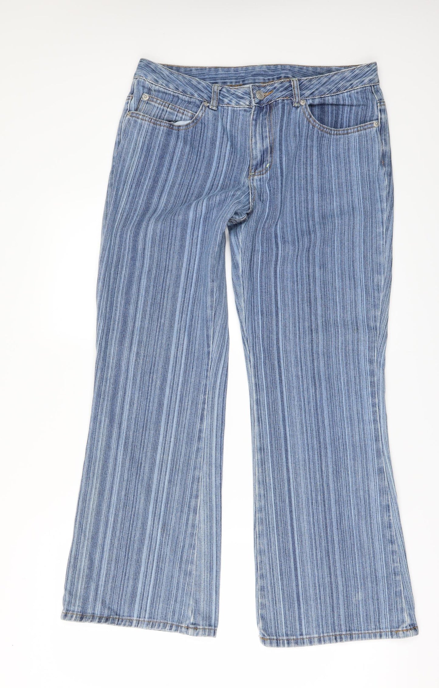Littlewoods Womens Silver Striped Denim Flared Jeans Size 12 L29 in