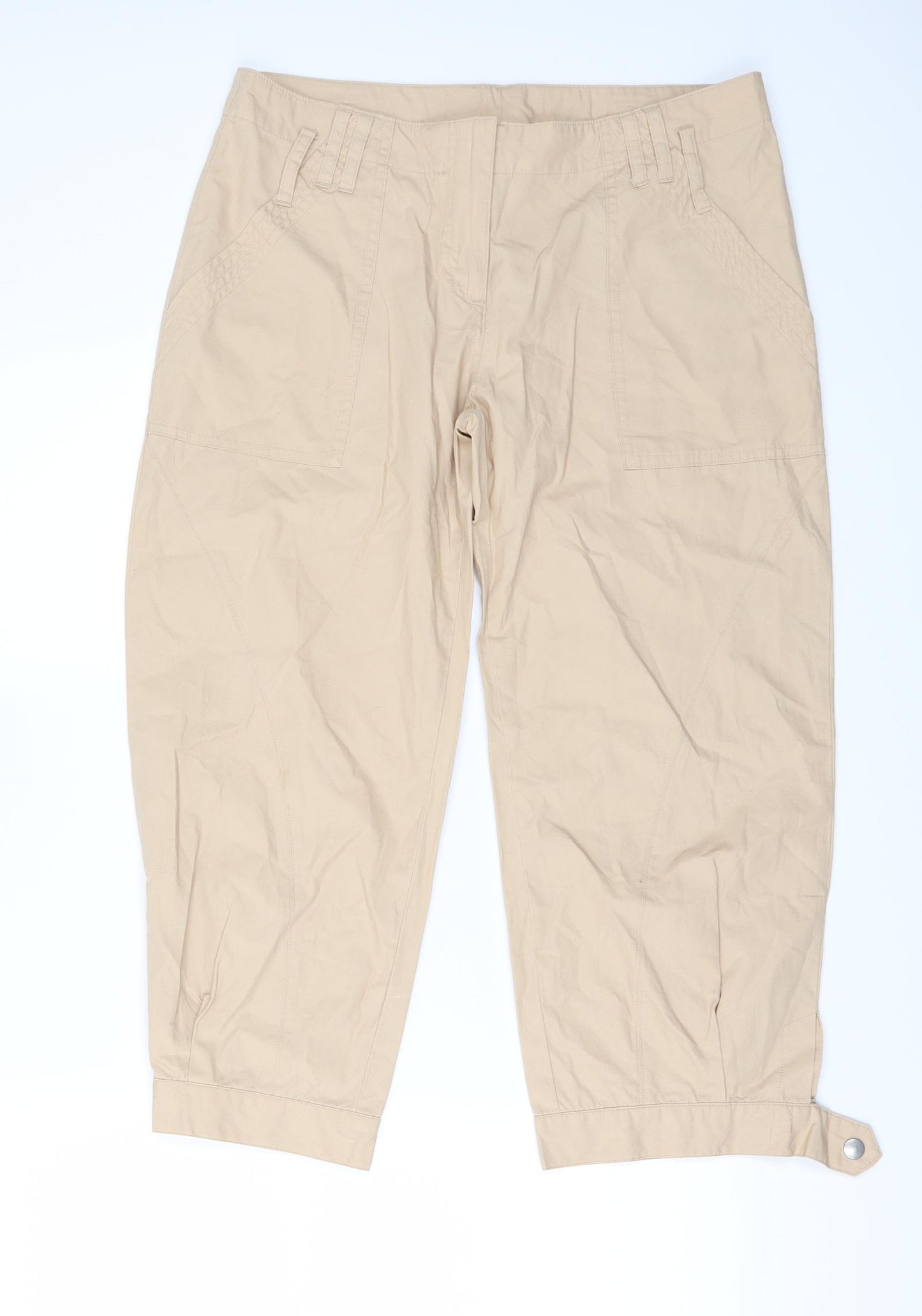 H&M Womens Beige   Cropped Trousers Size 12 L22 in - STUDDED HEM