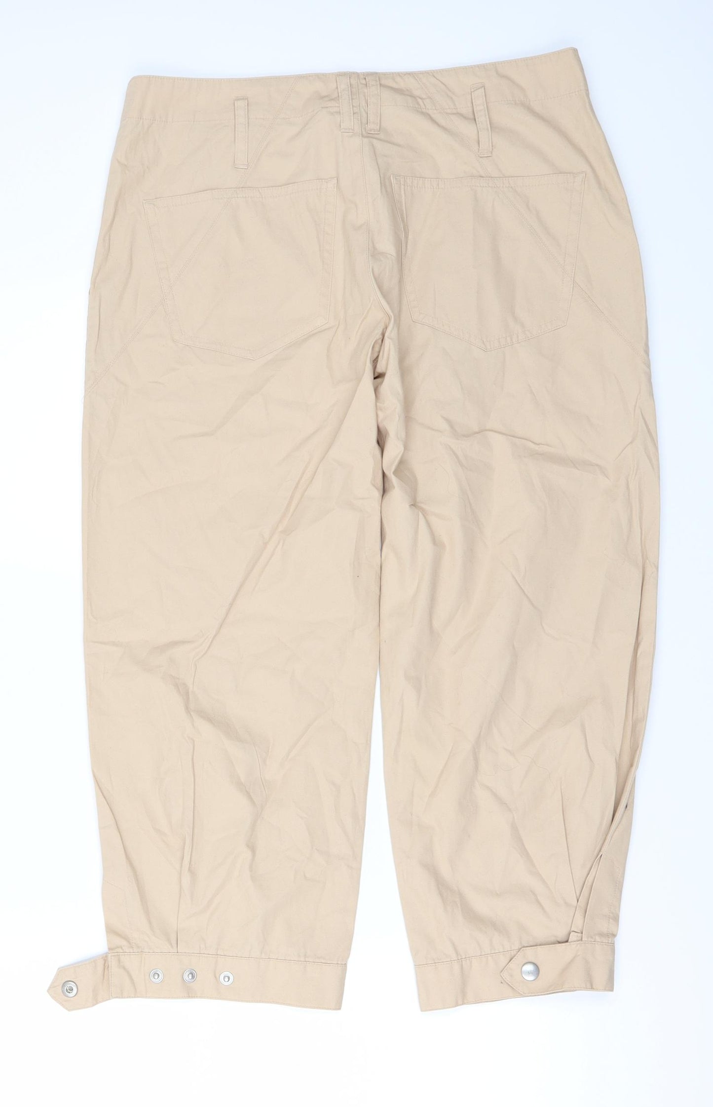 H&M Womens Beige   Cropped Trousers Size 12 L22 in - STUDDED HEM