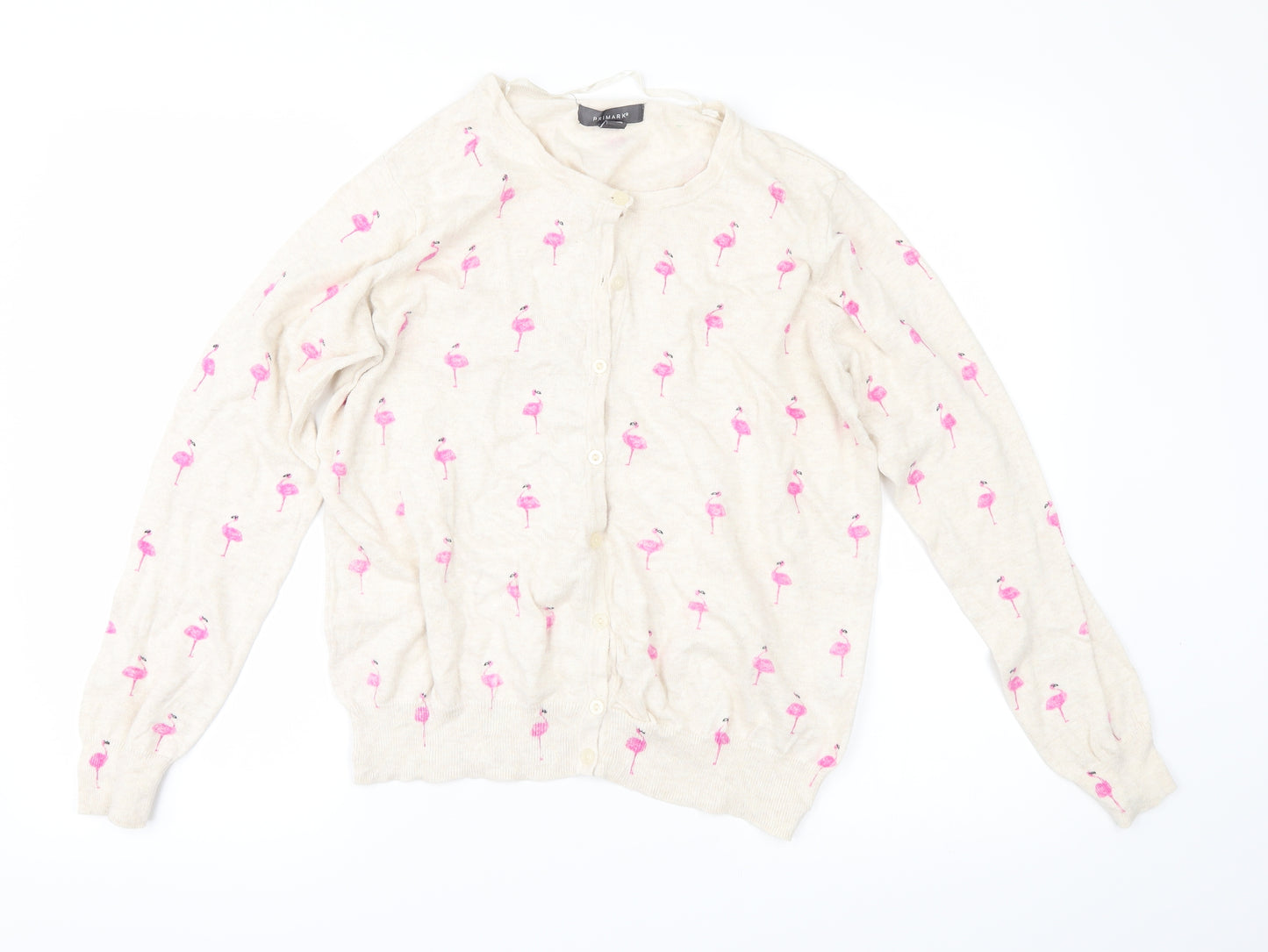 Primark Womens Beige Geometric  Cardigan Jumper Size 16