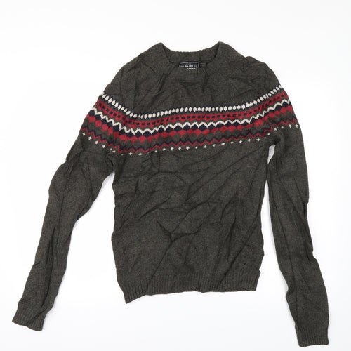 Topshop Mens Green Geometric  Pullover Jumper Size XS