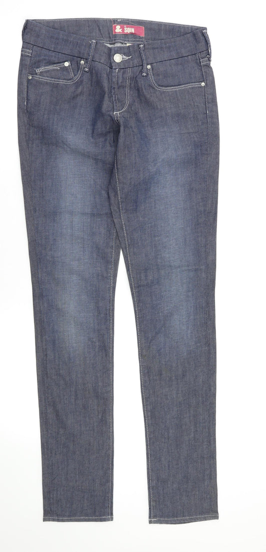 Front view of SQIN women’s grey straight jeans, size UK 26, 33.5-inch leg