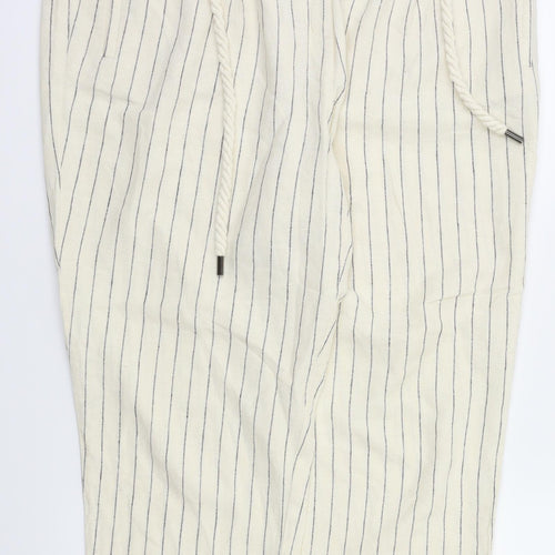 M&S  Womens Beige Striped  Trousers  Size 14 L26 in
