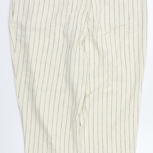 M&S  Womens Beige Striped  Trousers  Size 14 L26 in