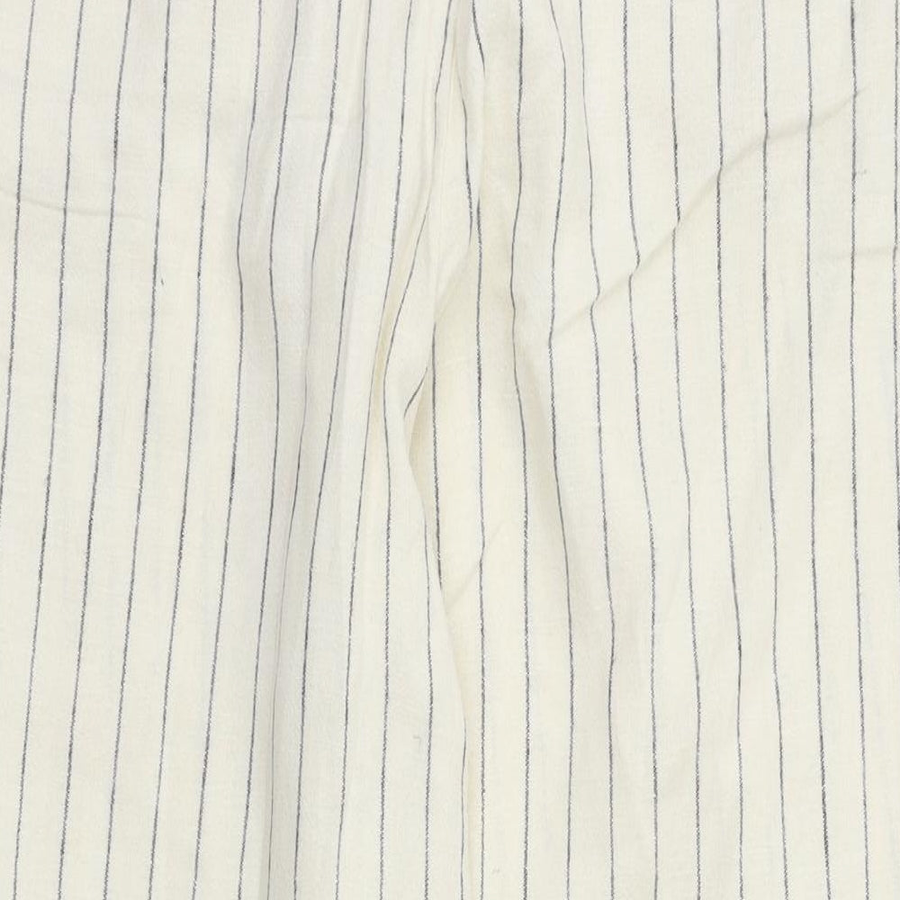 M&S  Womens Beige Striped  Trousers  Size 14 L26 in