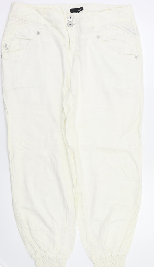 Front view of NEXT women’s white sweatpants, size UK 14, 29-inch leg