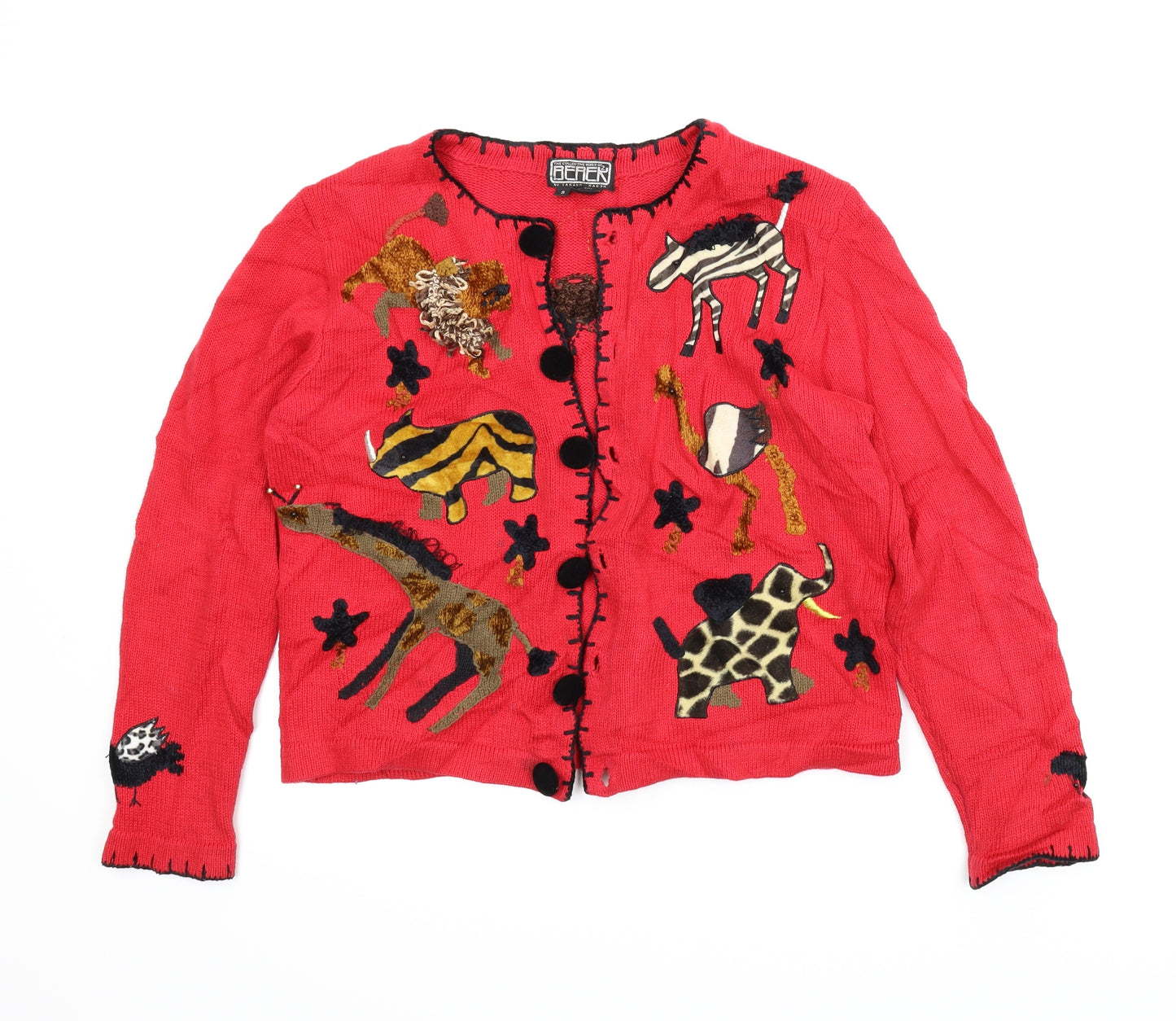 Berek Womens Red Animal Print  Cardigan Jumper Size S  - Zoo animals