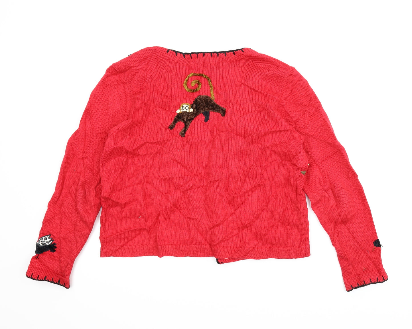 Berek Womens Red Animal Print  Cardigan Jumper Size S  - Zoo animals