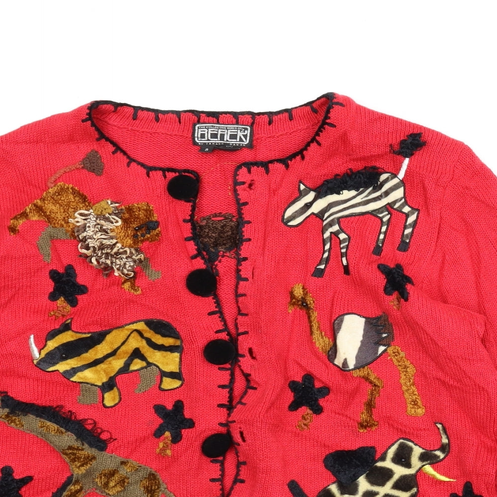 Berek Womens Red Animal Print  Cardigan Jumper Size S  - Zoo animals