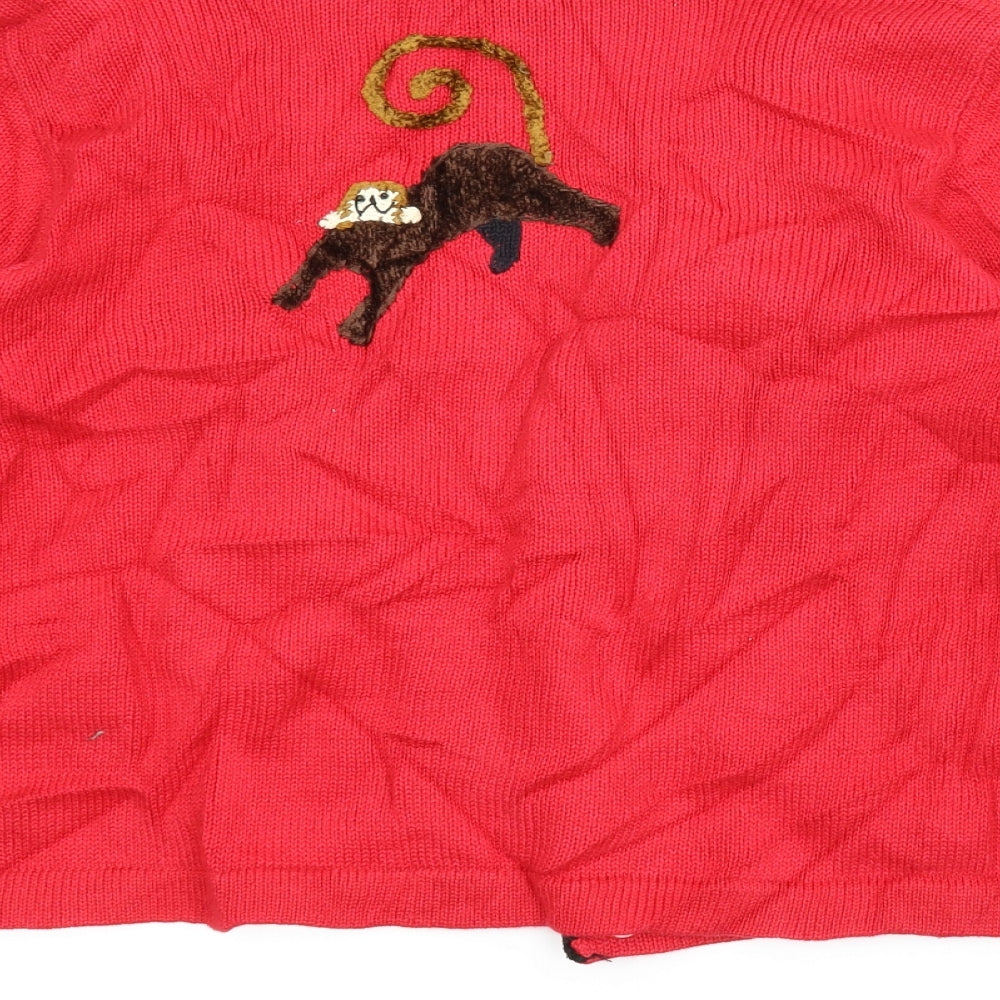 Berek Womens Red Animal Print  Cardigan Jumper Size S  - Zoo animals