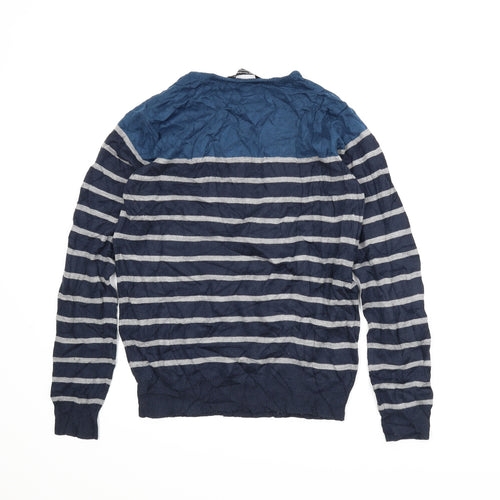 Cedar Wood State Mens Blue Striped  Pullover Jumper Size S
