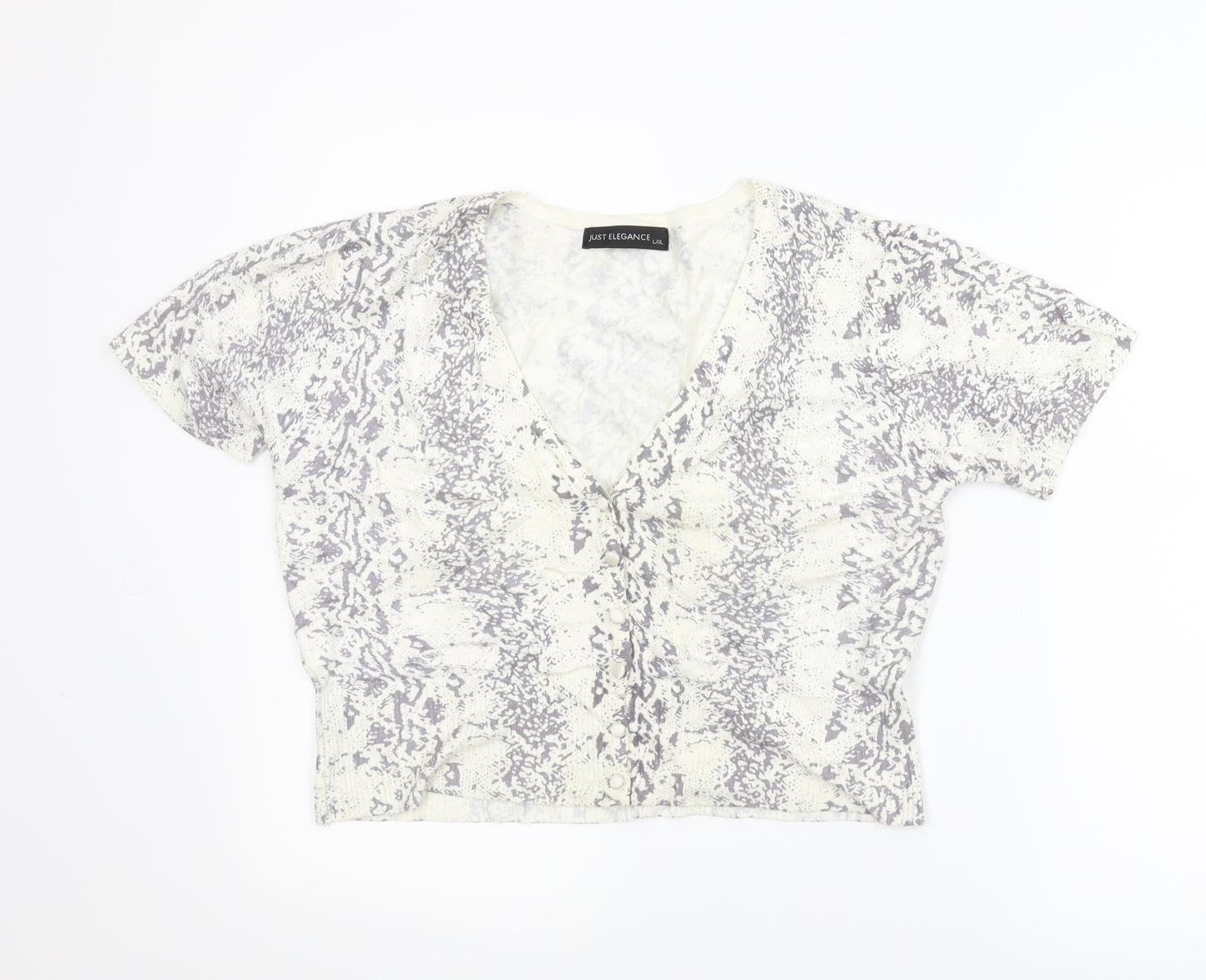 Just Elegance Womens Beige Animal Print  Cardigan Jumper Size L