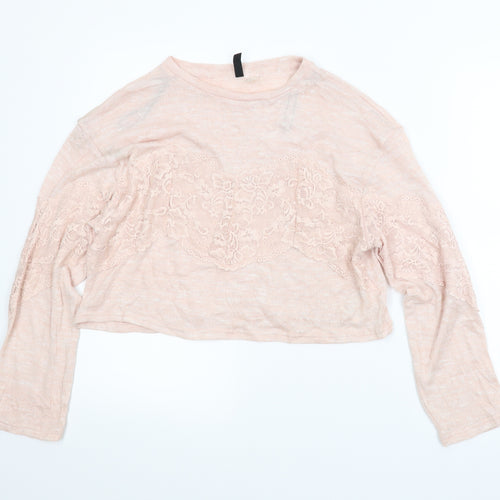 Divided Womens Pink Floral  Pullover Jumper Size S  - Cropped