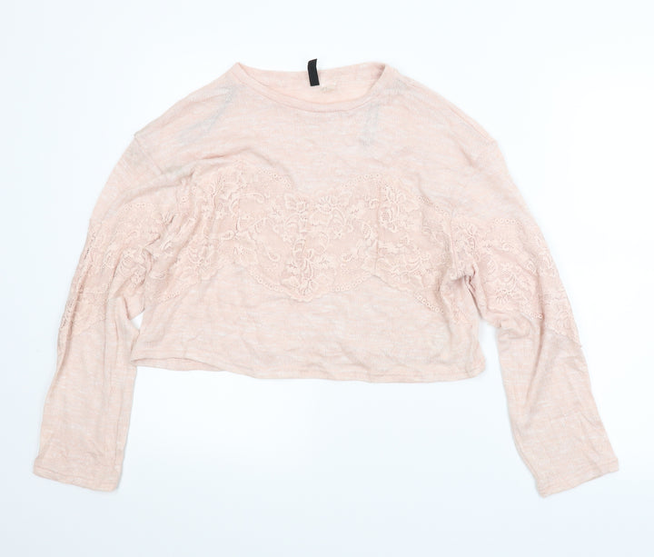 Divided Womens Pink Floral  Pullover Jumper Size S  - Cropped