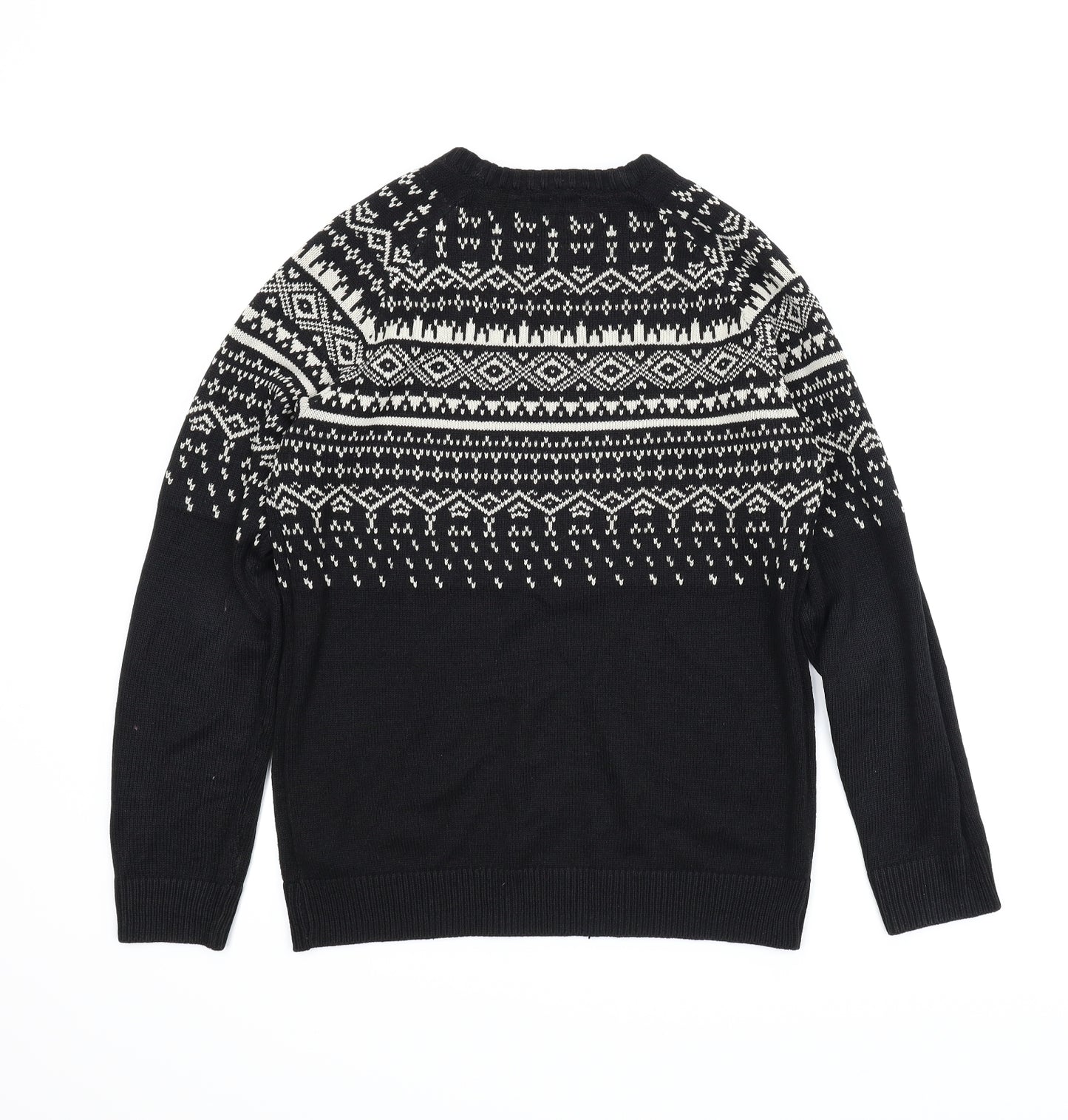 F&F Mens Black Fair Isle  Pullover Jumper Size S