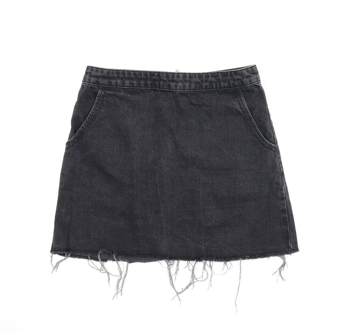 Topshop Womens Black  Denim A-Line Skirt Size S