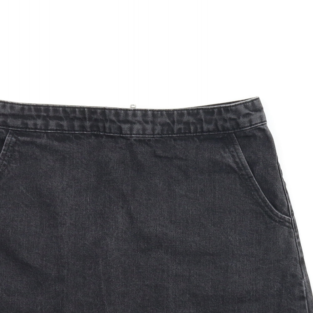 Topshop Womens Black  Denim A-Line Skirt Size S