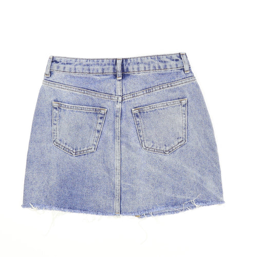 Topshop Womens Blue Floral Denim A-Line Skirt Size 8