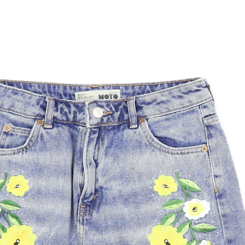 Topshop Womens Blue Floral Denim A-Line Skirt Size 8