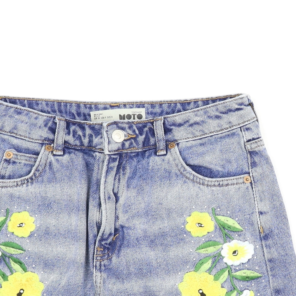 Topshop Womens Blue Floral Denim A-Line Skirt Size 8