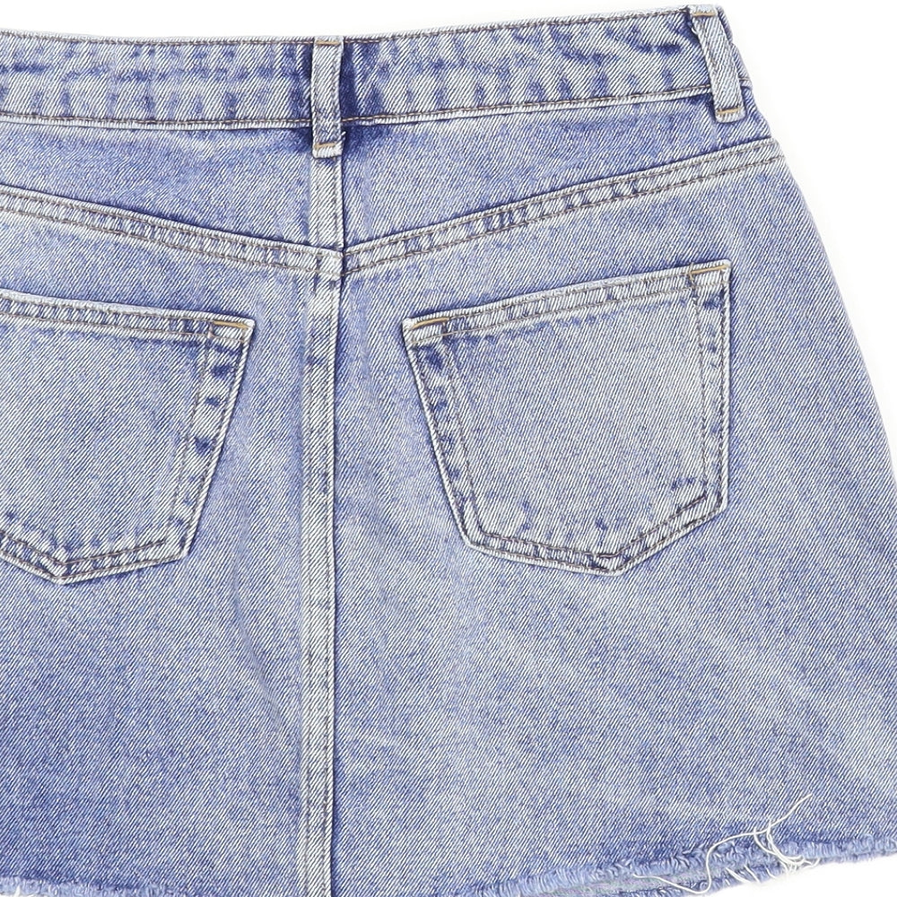 Topshop Womens Blue Floral Denim A-Line Skirt Size 8