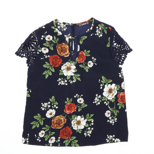 SheIn Womens Blue Floral  Basic Blouse Size XS