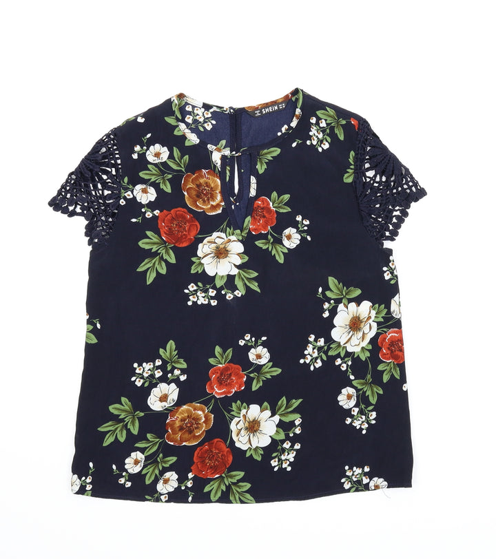 SheIn Womens Blue Floral  Basic Blouse Size XS