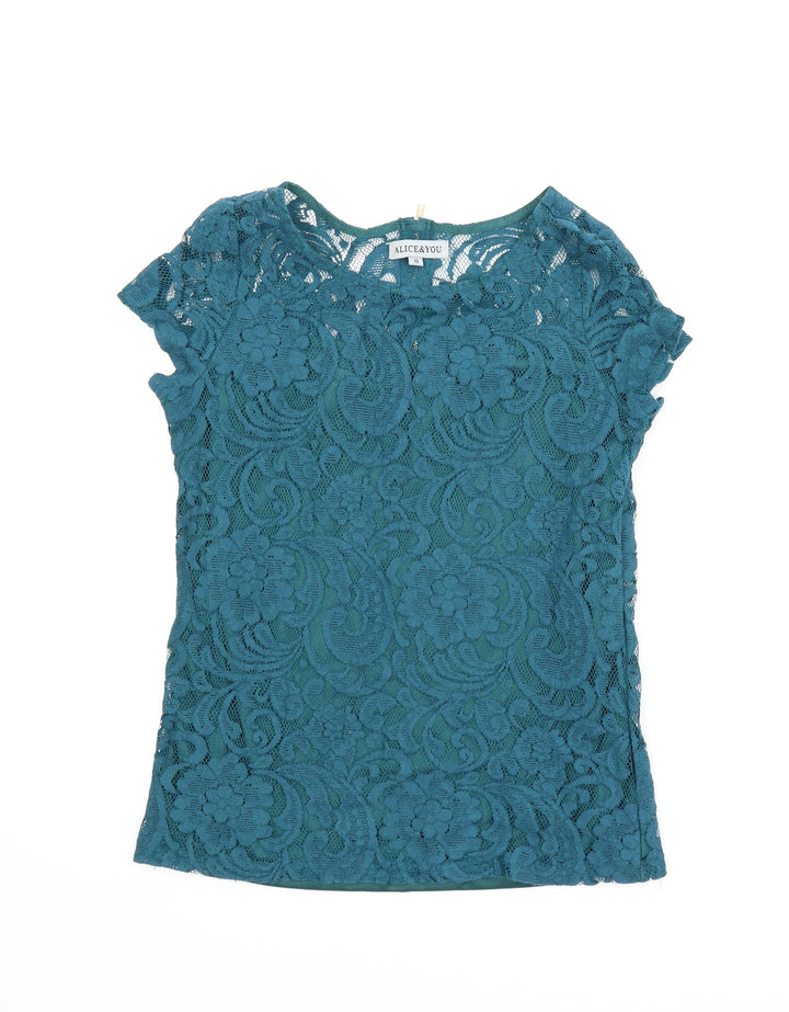 Alice & You Womens Green Floral  Basic Blouse Size 10