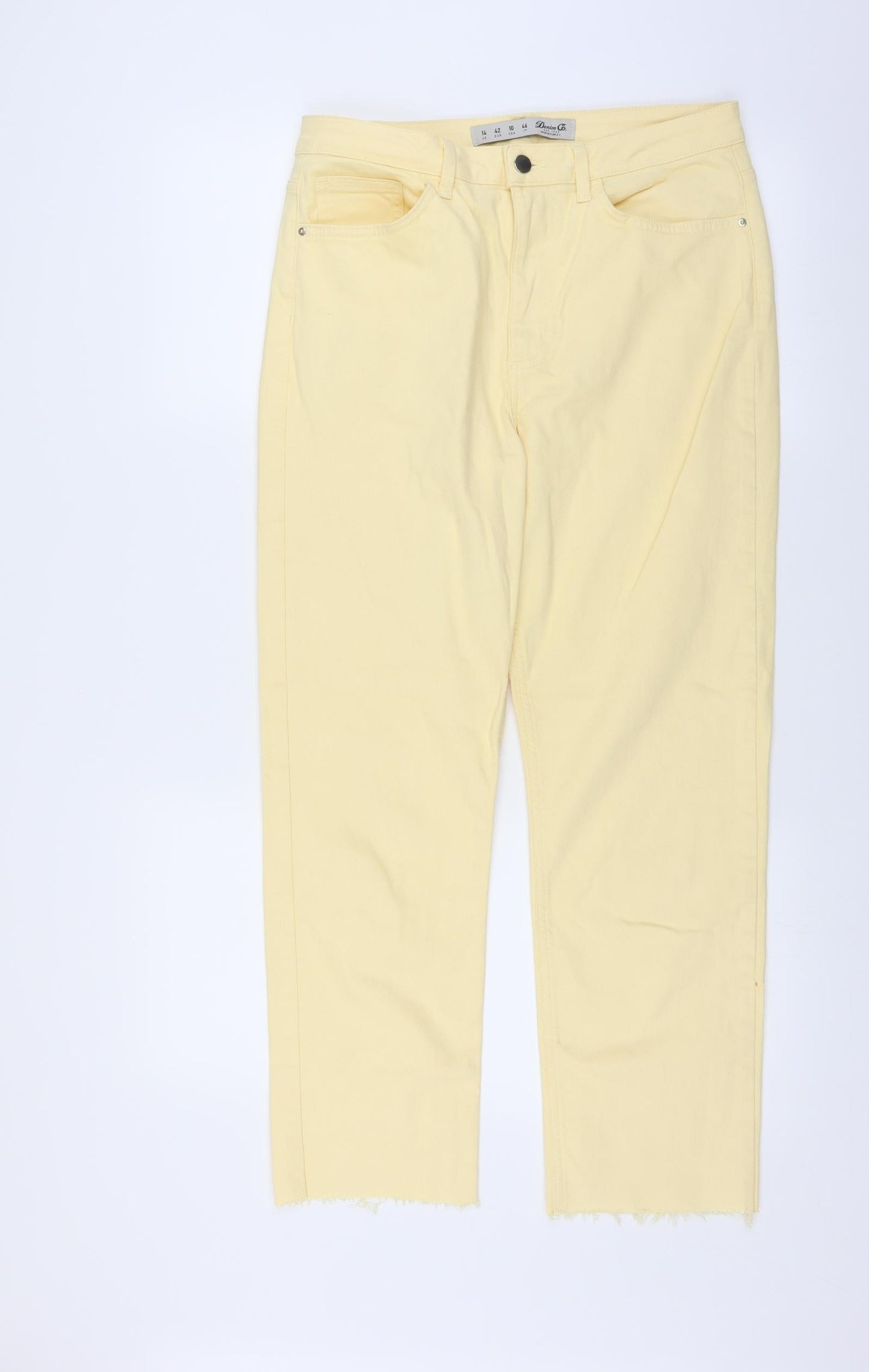 Primark Womens Yellow  Denim Straight Jeans Size 14 L26 in - Distressed hem