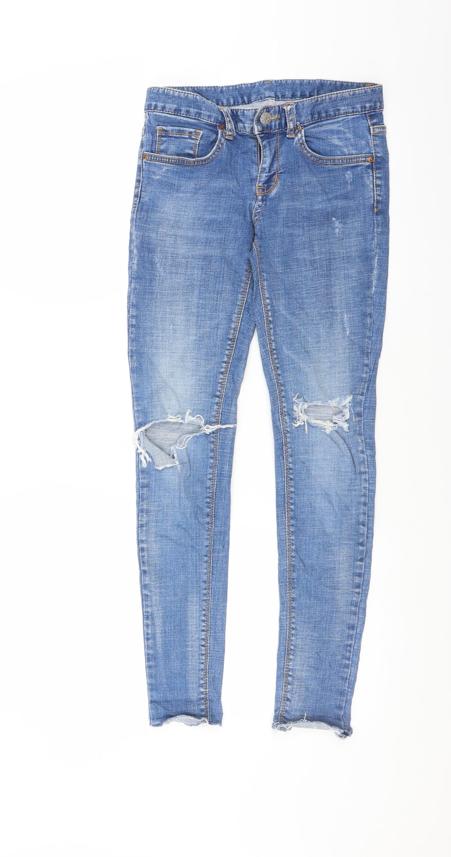 Preworn Womens Blue  Denim Skinny Jeans Size 25 in L28 in - Distressed