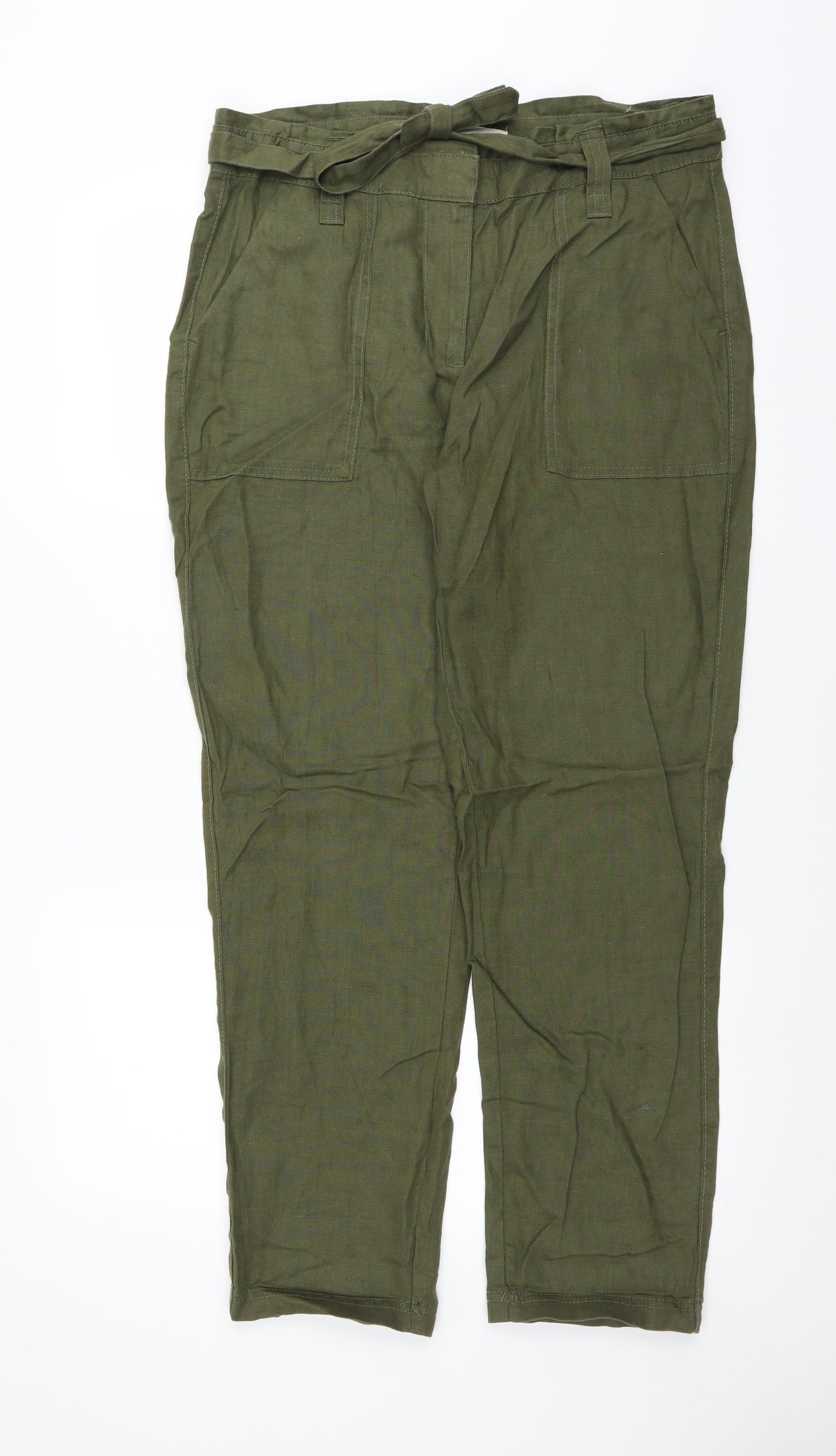NEXT Womens Green   Trousers  Size 12 L28 in - paper bag waist tapered leg