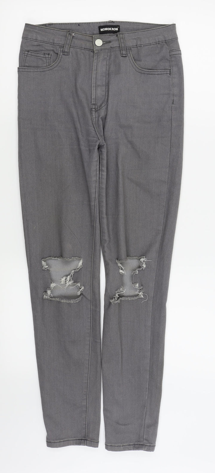MOMOKROM Womens Grey Skinny Jeans Size 10 L27 in - ripped jeans