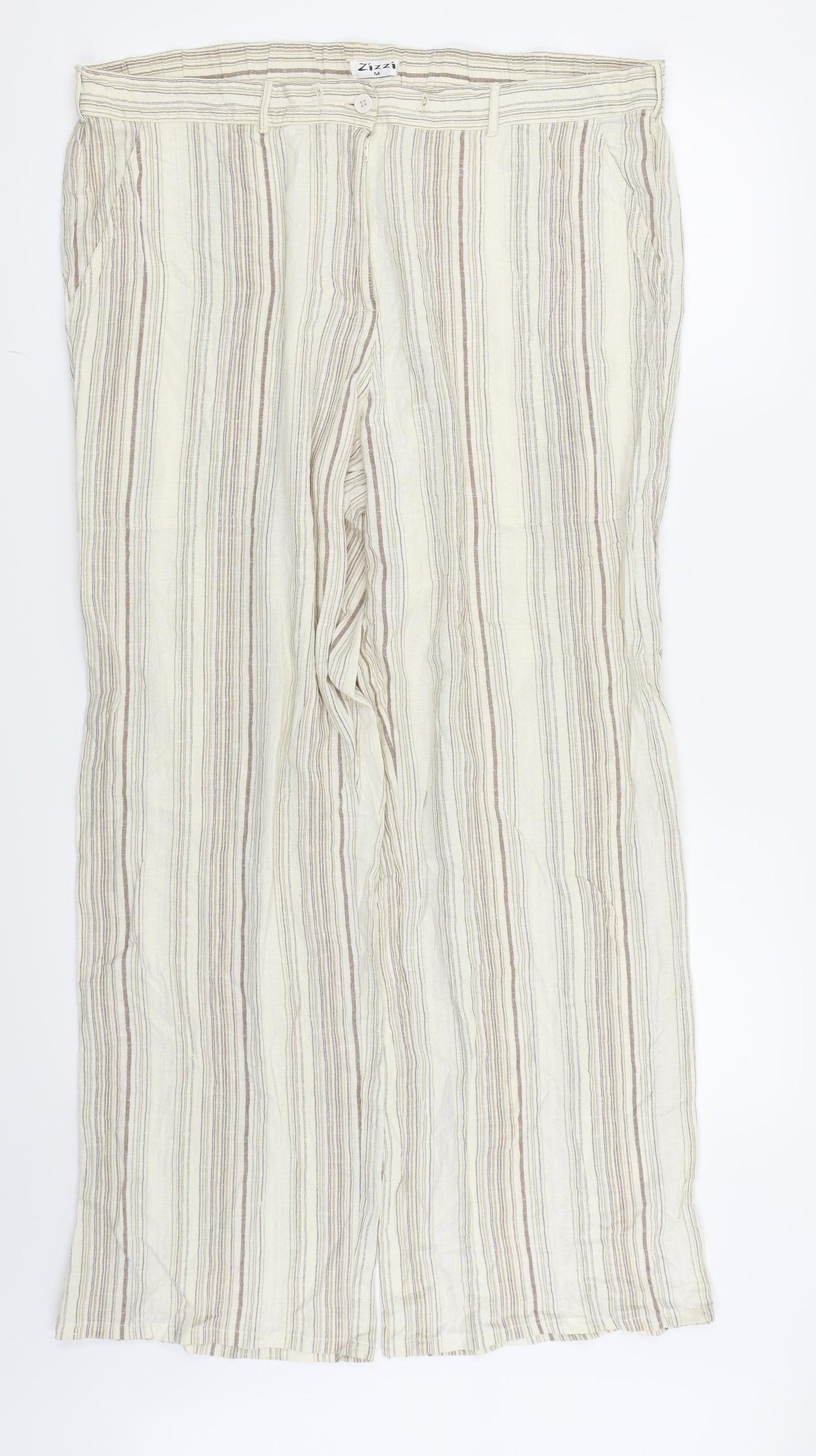 Zizzi Womens Beige Striped  Trousers  Size M L28 in