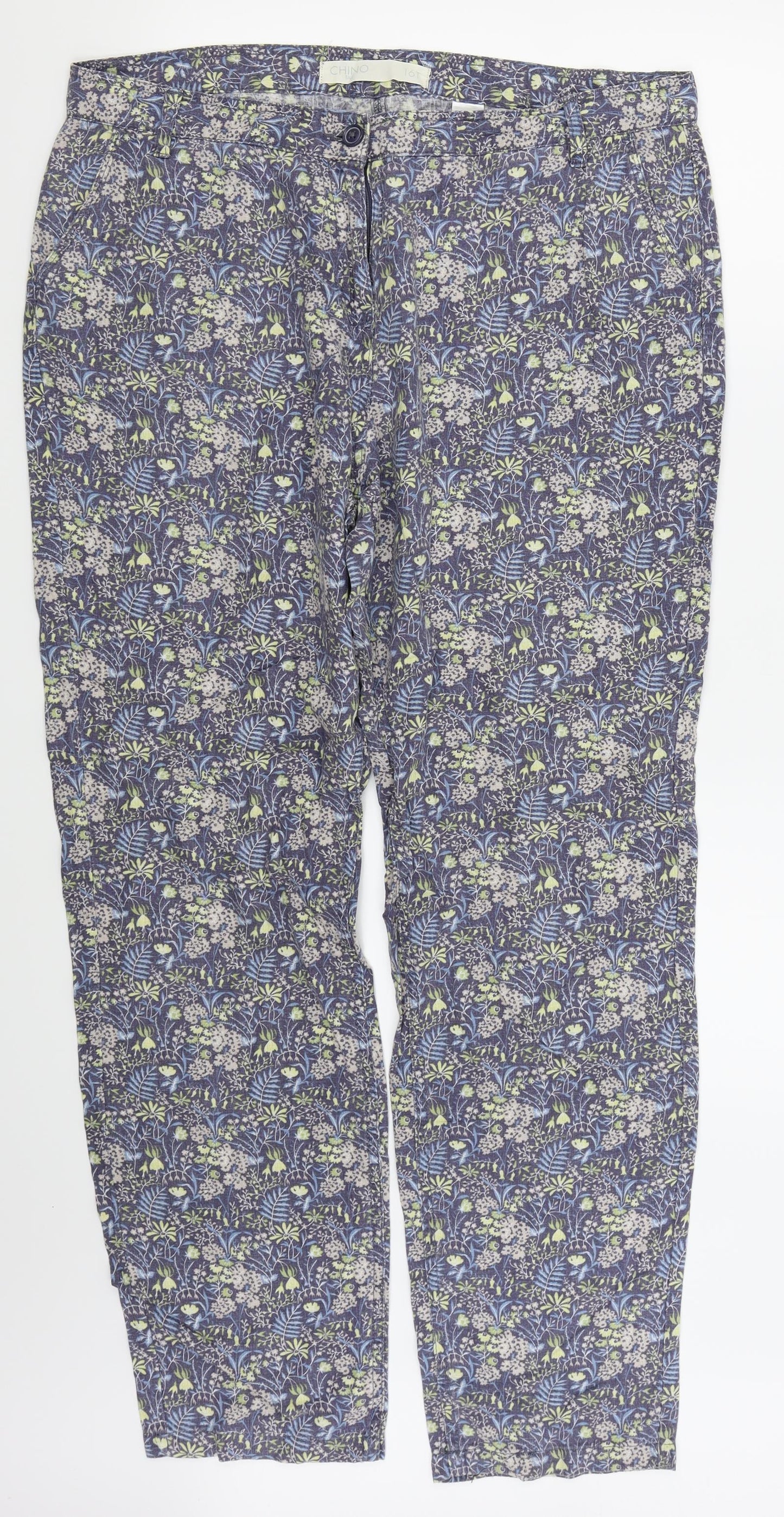 NEXT Womens Blue Floral  Chino Trousers Size 16 L28 in