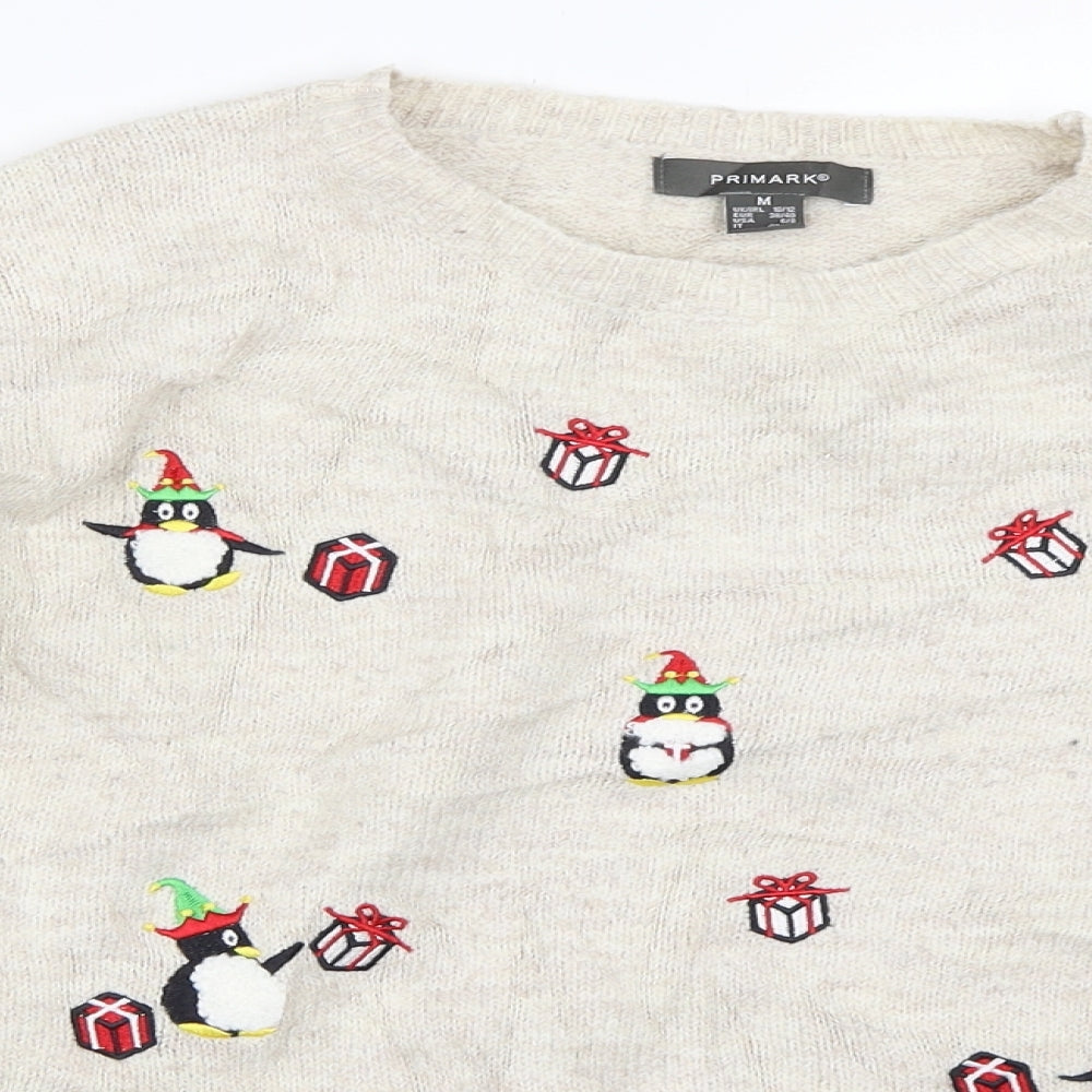 Primark Womens Beige   Pullover Jumper Size M  - christmas penguin