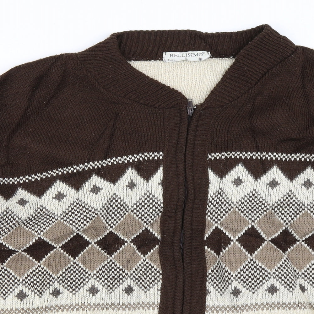 Bellisimo Mens Beige   Full Zip Jumper Size L