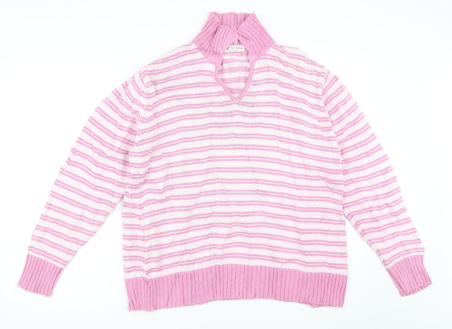 EWM Womens Pink Striped  Pullover Jumper Size L