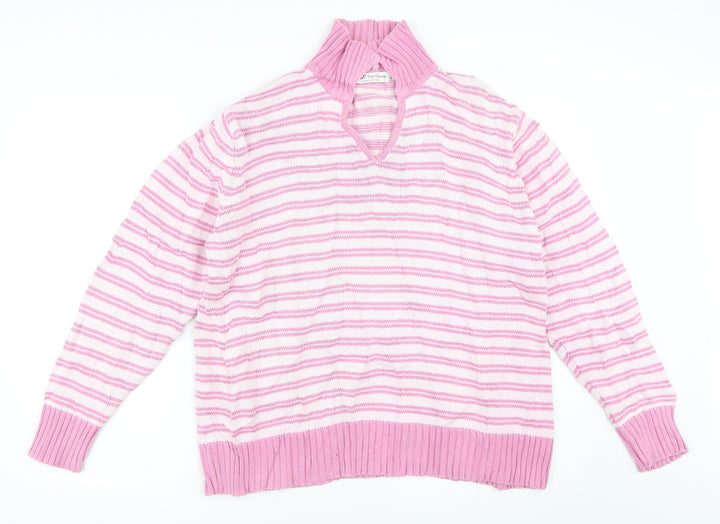 EWM Womens Pink Striped  Pullover Jumper Size L