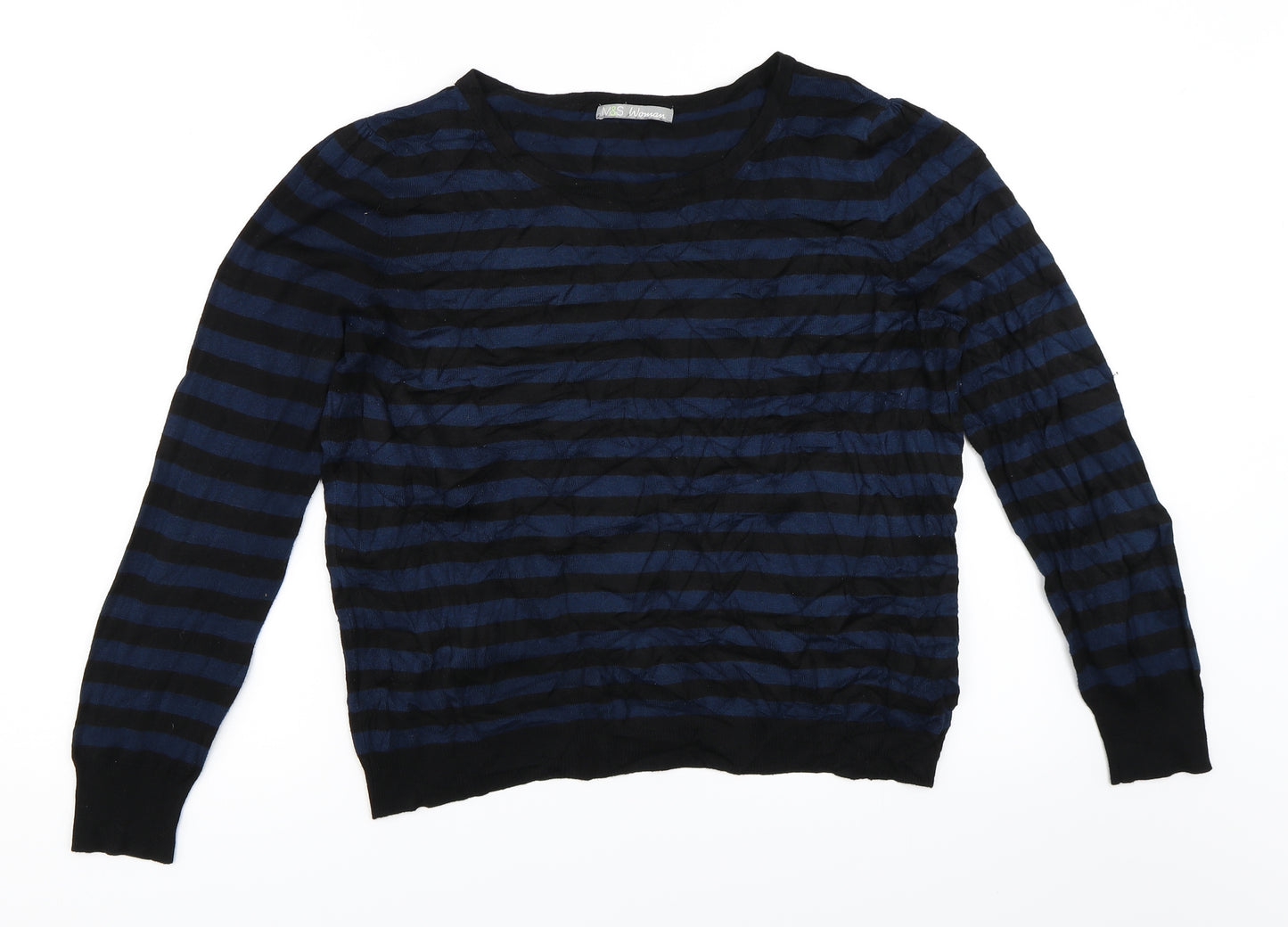 Marks and Spencer Womens Blue Striped  Pullover Jumper Size 16
