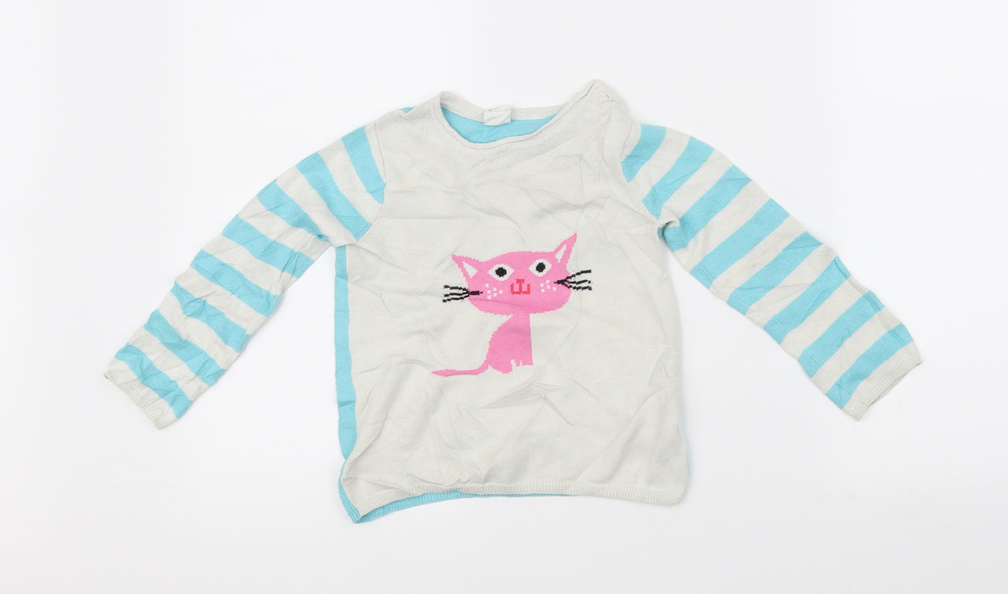 H&M Girls White Spotted  Pullover Jumper Size 2 Years