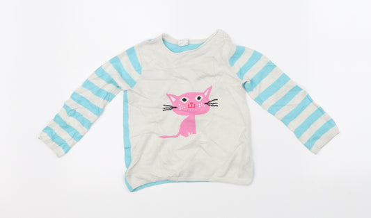 Front view of H&M girls’ white spotted jumper, size 2, years