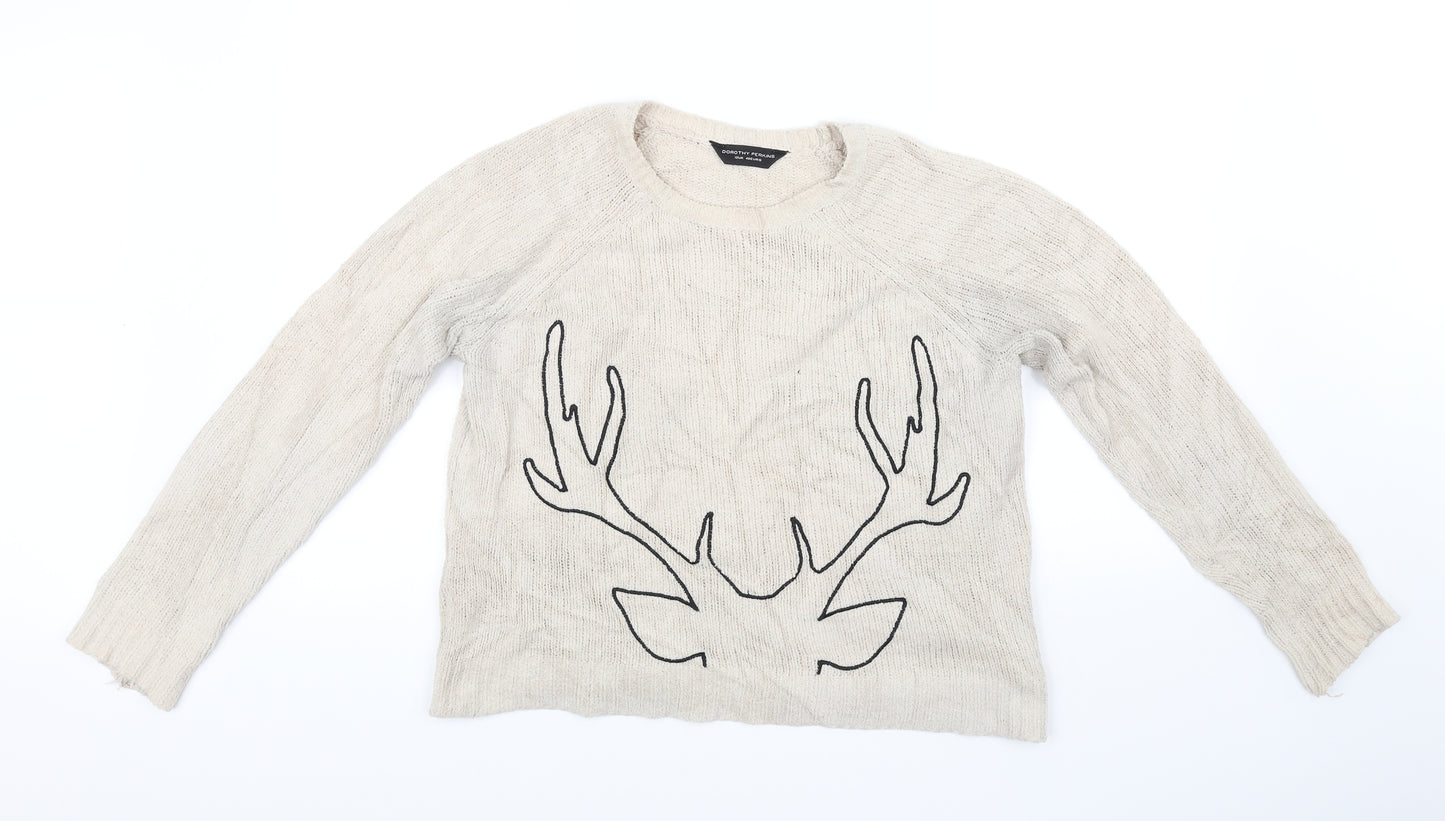 Dorothy Perkins Womens Beige   Pullover Jumper Size 12  - antlers