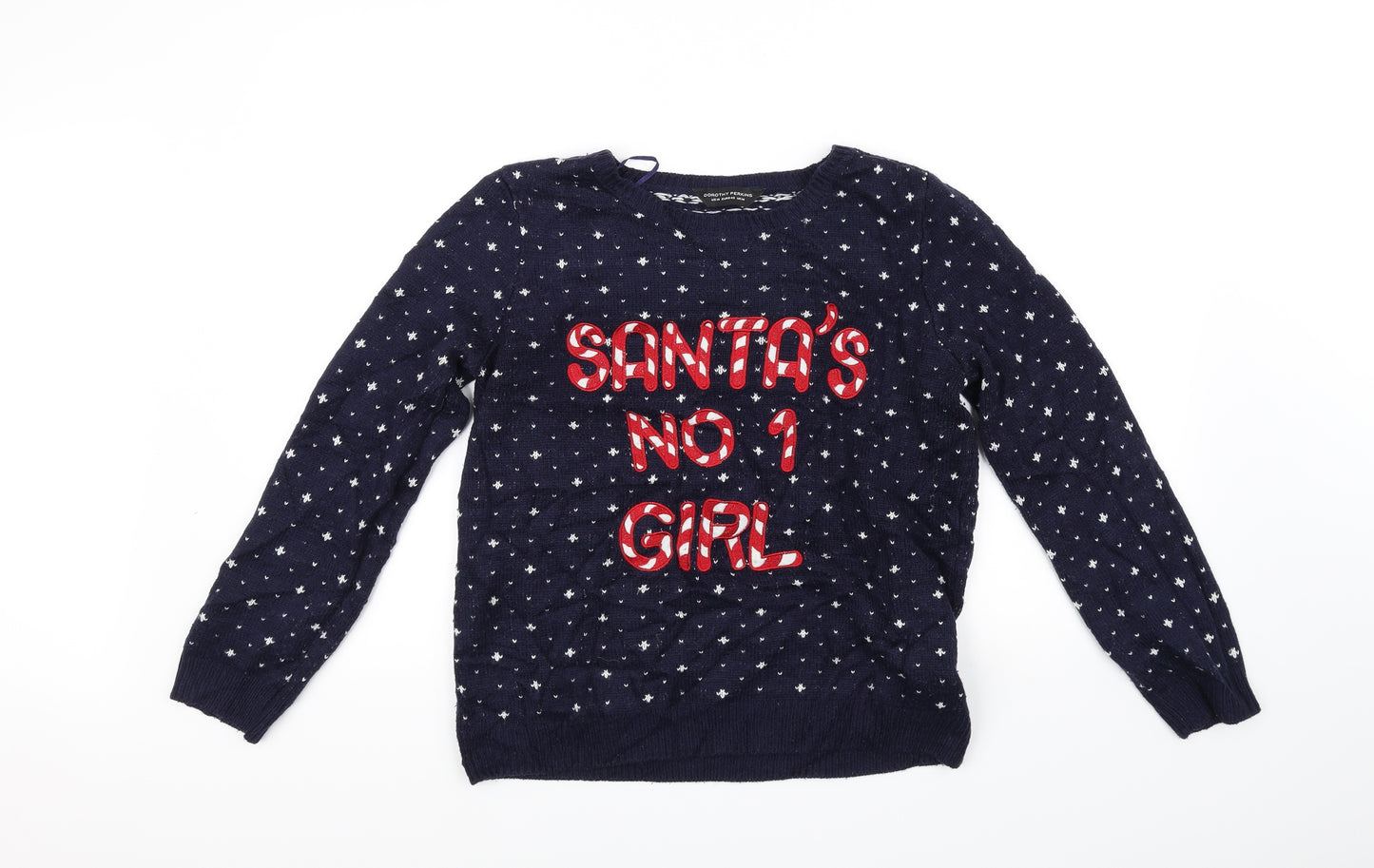 Dorothy Perkins Womens Blue Houndstooth  Pullover Jumper Size 10  - CHRISTMAS