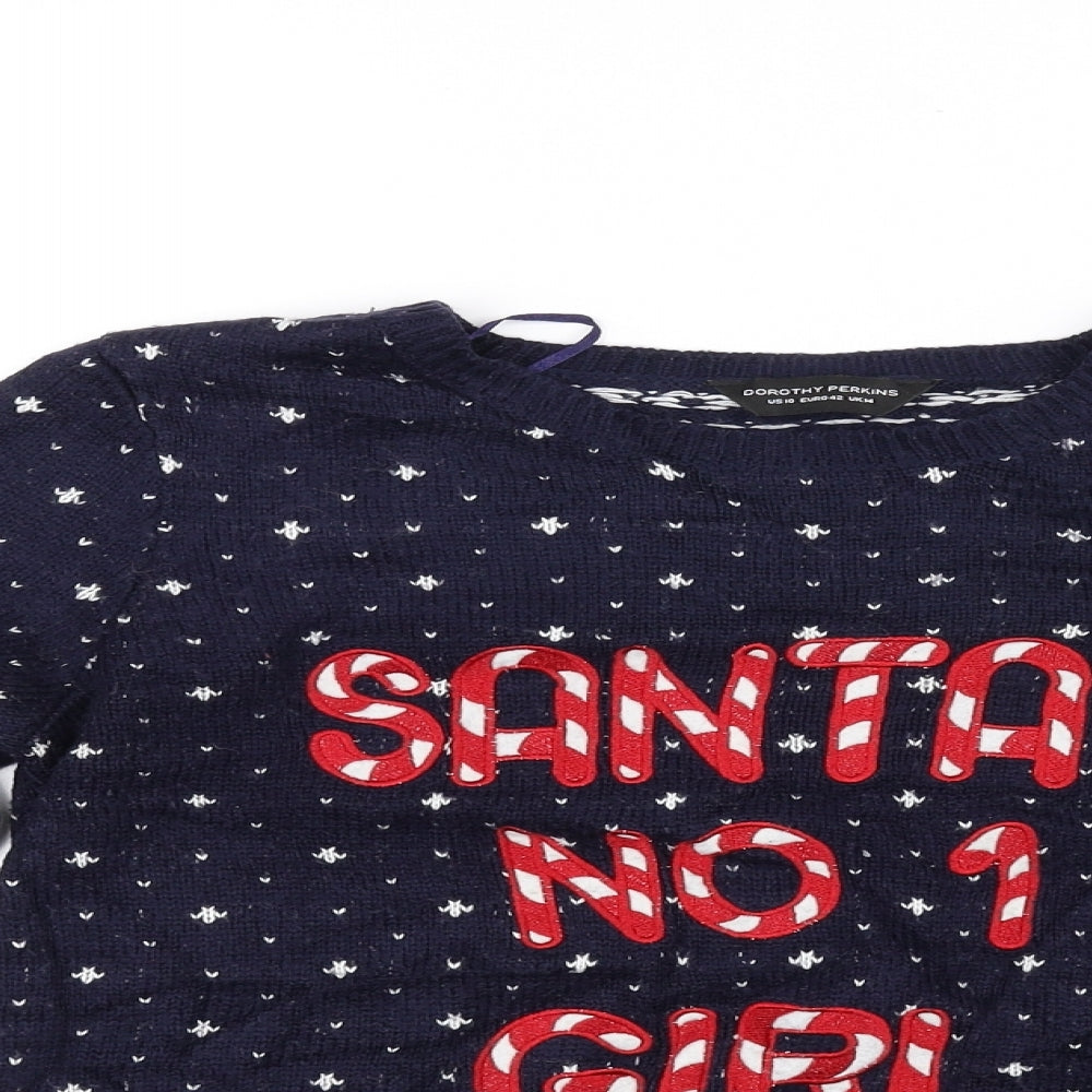 Dorothy Perkins Womens Blue Houndstooth  Pullover Jumper Size 10  - CHRISTMAS