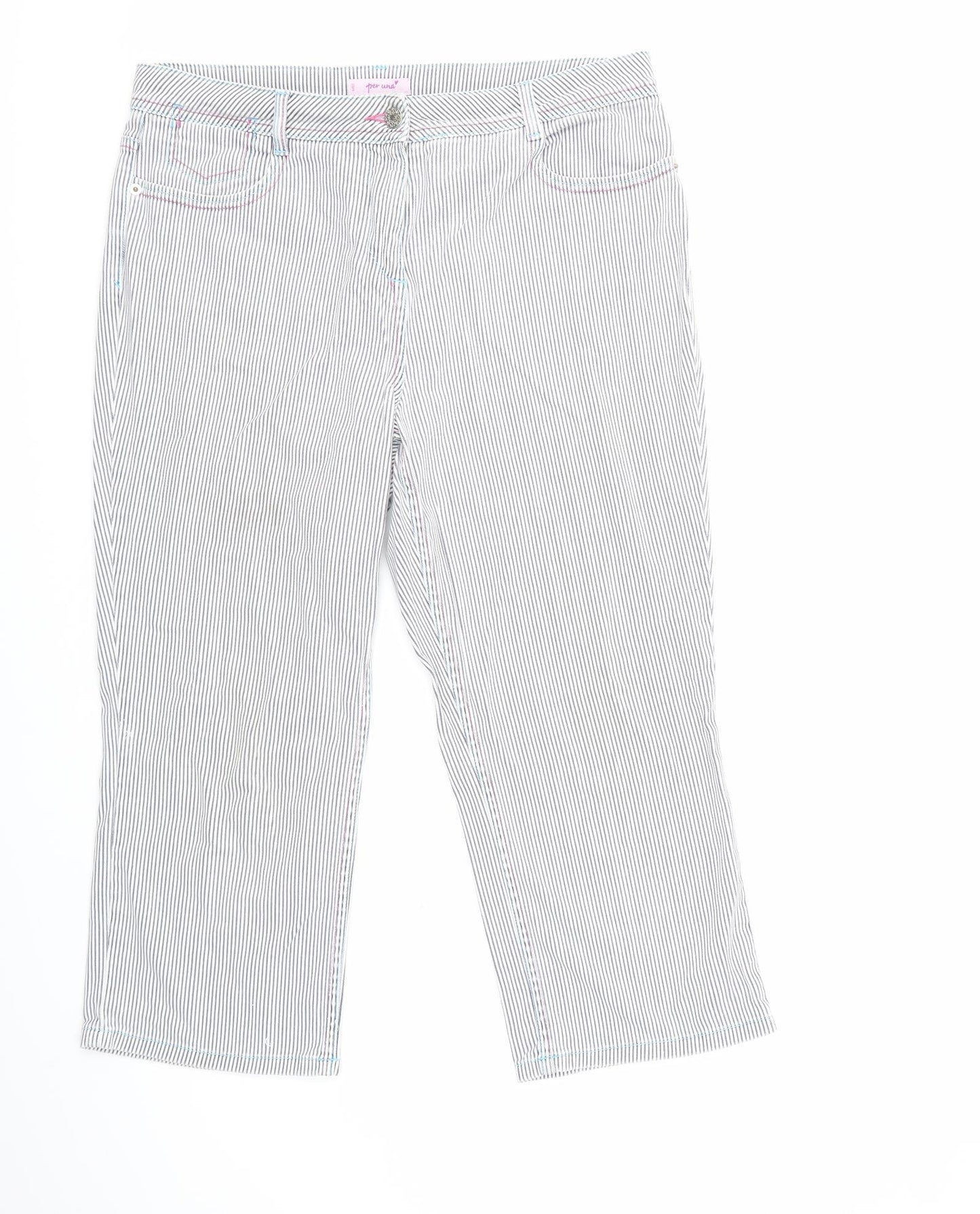 Per Una Womens Blue Striped Denim Cropped Jeans Size 14 L22 in