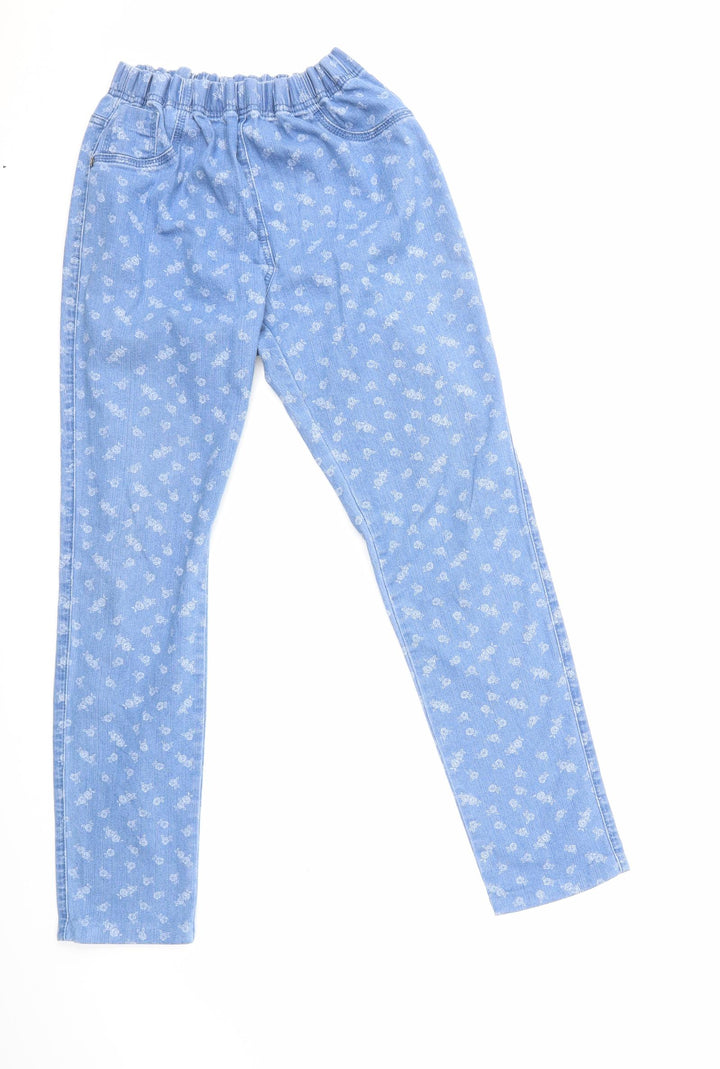 Preworn Womens Blue Floral Denim Straight Jeans Size 30 in L30 in