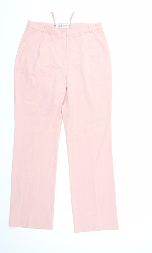 Front view of EMOTIONS women’s pink trousers, size UK 16, 31-inch leg