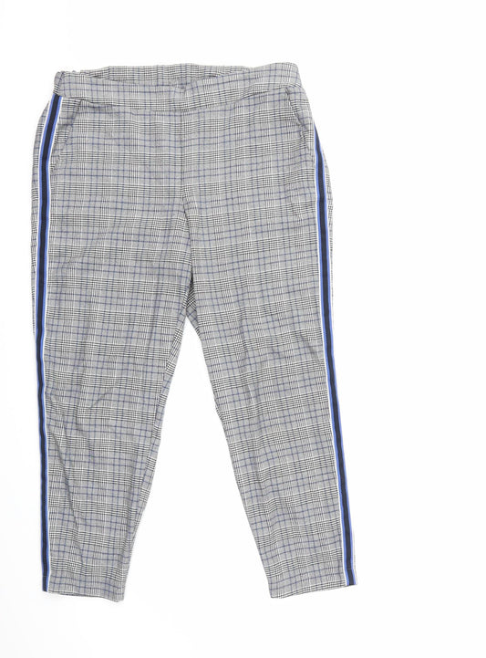 Front view of Primark women’s grey check trousers, size UK 12, 26-inch leg