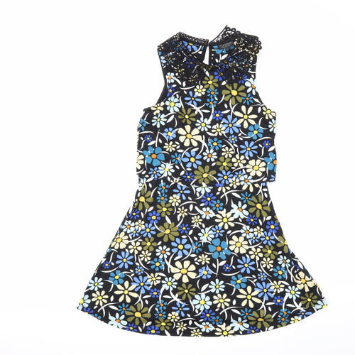 TopshopBUE Womens Black Floral  Fit & Flare  Size 8